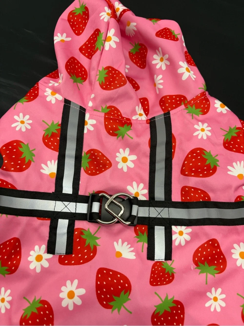 Pink Strawberry Daisy Hooded Dog Raincoat